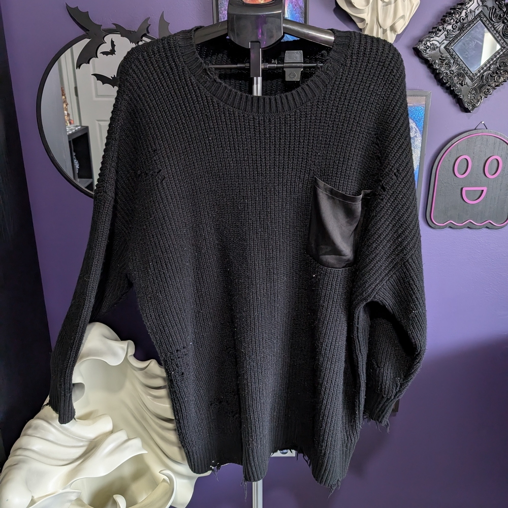 Torrid: Lovesick Black Crew Neck Sweater with Pocket